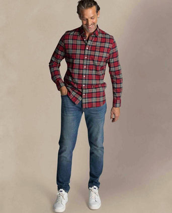 NZA shirt marcel flannel check cherry red | Regular-fit