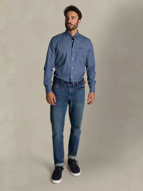 NZA shirt kylan poplin print blauw | Regular-fit