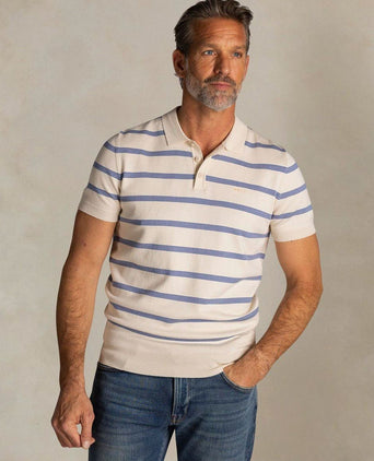 Knitted polo streep ecru