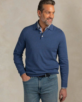 Longsleeve knitted polo blauw