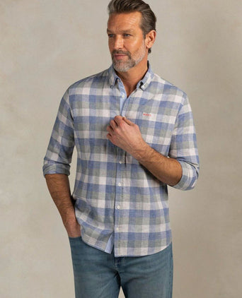 Shirt picton linnen blend ruit blauw