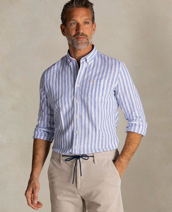 Shirt picton linnen blend streep blauw
