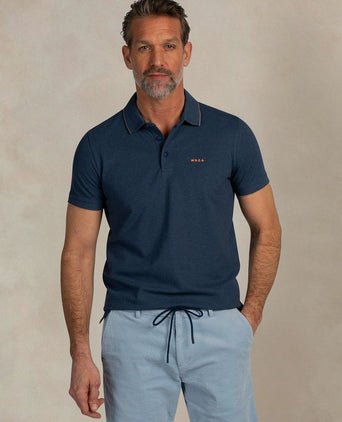 Polo henley piqué donkerblauw sky