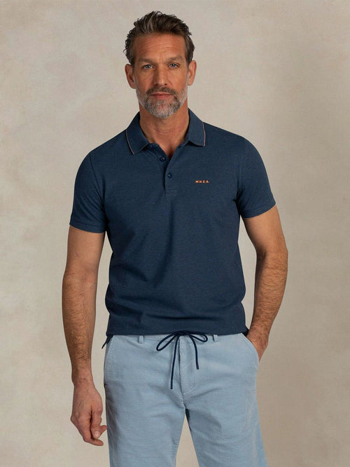 Polo henley piqué donkerblauw sky