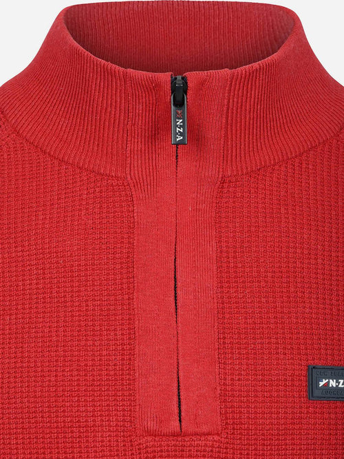 halve rits slub knit melange rood