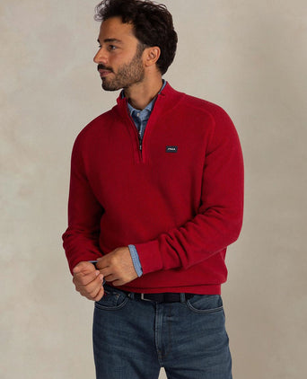 halve rits slub knit melange rood