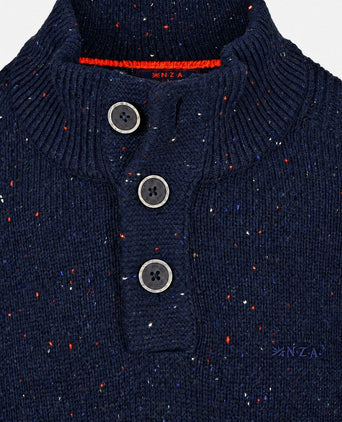 Pullover mocker eltham knit melange Oxford donkerblauw