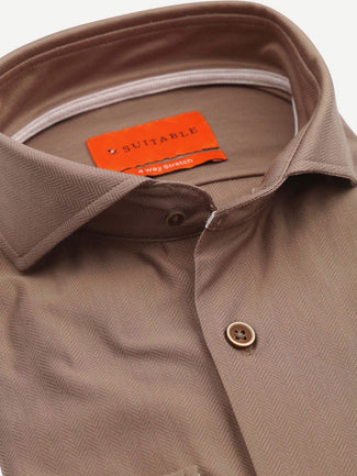 Suitable herringbone overhemd taupe | Slim-fit Suitable herringbone overhemd taupe | Slim-fit