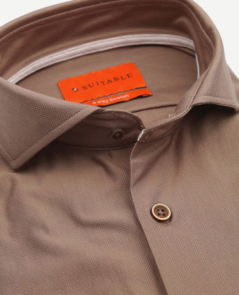 Suitable herringbone overhemd taupe | Slim-fit