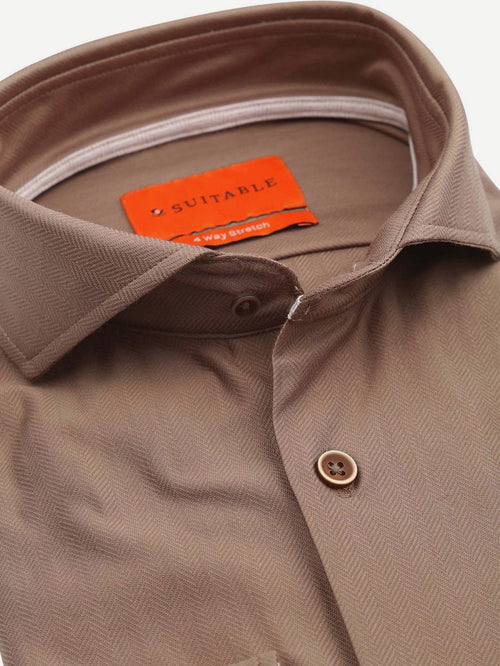 Suitable herringbone overhemd taupe | Slim-fit