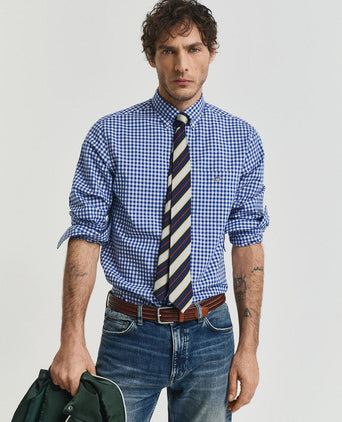 Overhemd gingham poplin college blauw