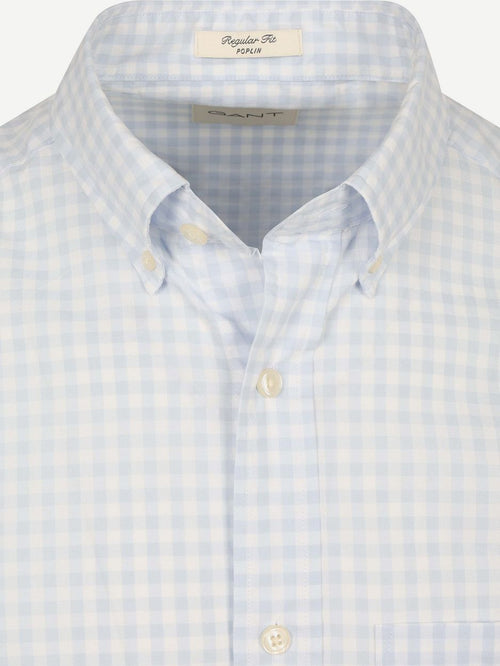 Overhemd gingham poplin college lichtblauw