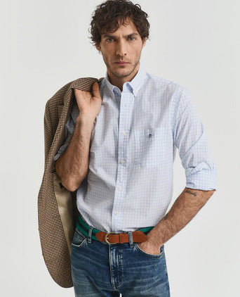 Overhemd gingham poplin college lichtblauw