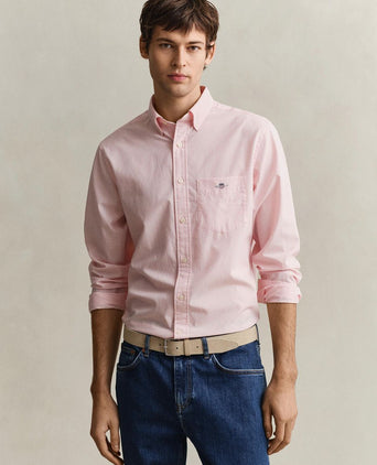 Poplin banker overhemd streep roze