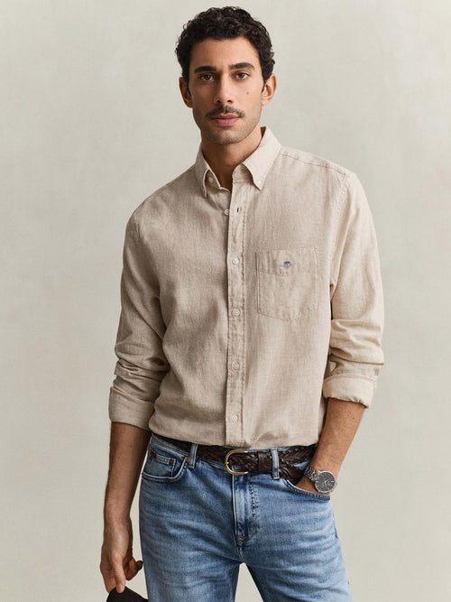 Overhemd cotton linen beige