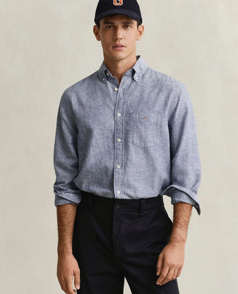 Overhemd cotton linen blauw