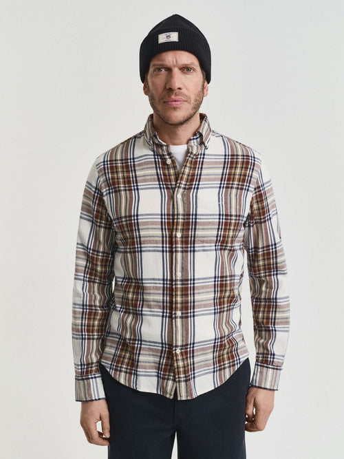 Gant overhemd flanel ruit ecru | Regular-fit