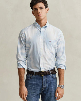 Overhemd stripe poplin classic blauw