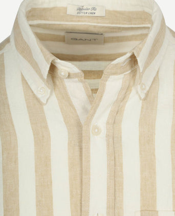 Cotton linen overhemd streep beige