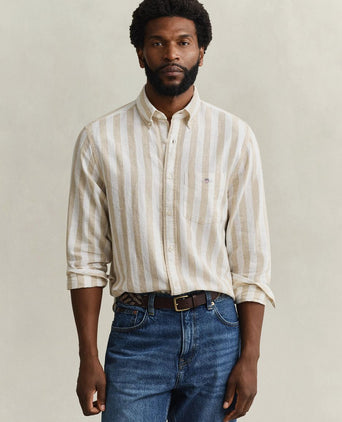 Cotton linen overhemd streep beige