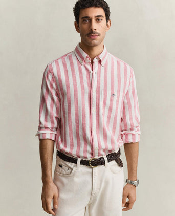 Cotton linen overhemd streep roze