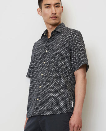 Overhemd short sleeves print donkerblauw