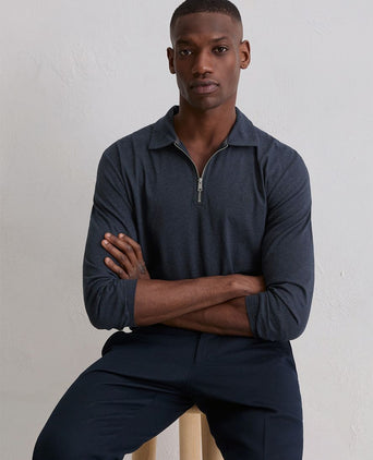 Longsleeve half-zip polo donkerblauw