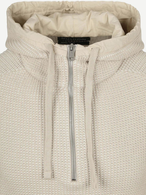 Hooded halve rits pullover structured bi-colour ecru