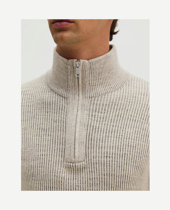 Pullover halve rits light beige