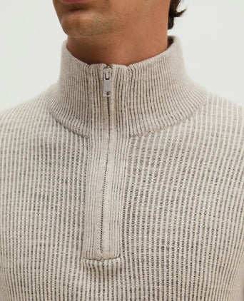 Pullover halve rits light beige