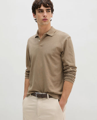 Longsleeve polo cotton linen taupe