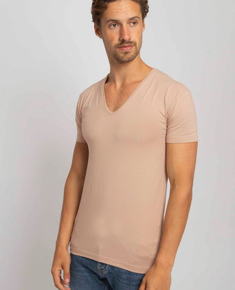 T-shirt NOV v-neck stretch beige (2-pack)