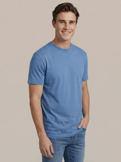 Obra t-shirt hoge ronde hals mid blauw (2-pack)