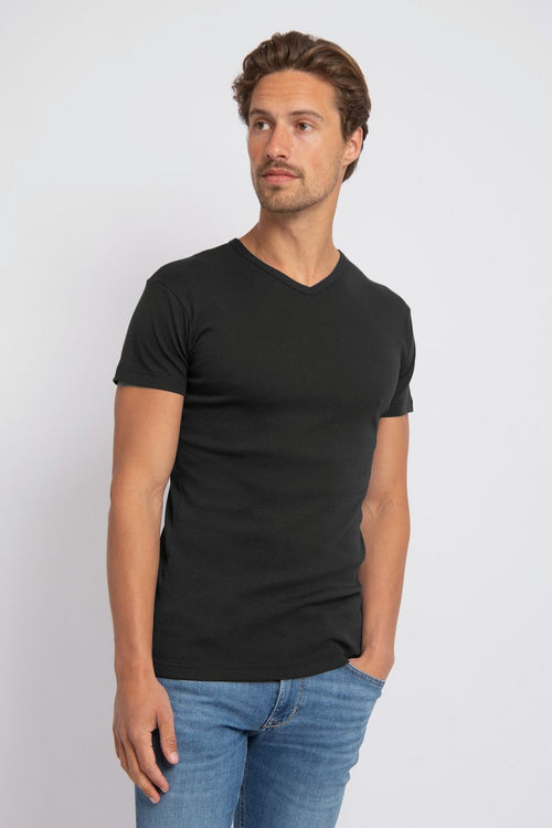 T-shirt v-hals Vermont zwart (2-pack)