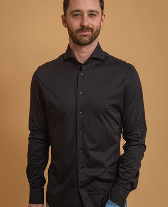 Profuomo japanese knitted overhemd zwart | Slim-fit