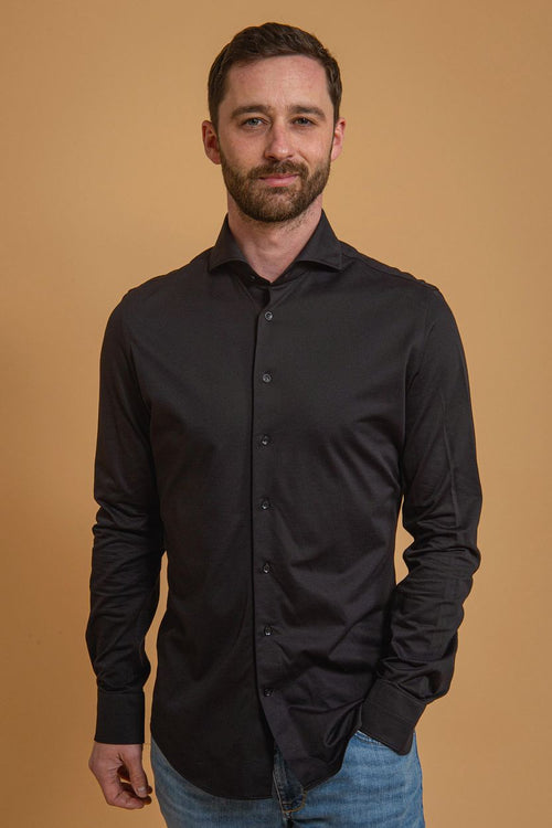 Profuomo japanese knitted overhemd zwart | Slim-fit