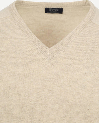 V-hals lamswol linen beige