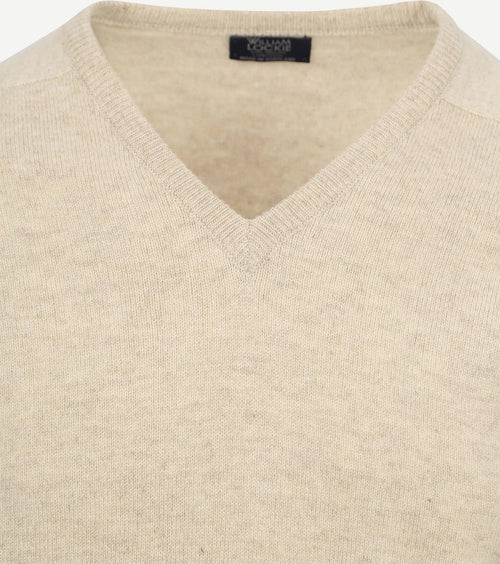 V-hals lamswol linen beige