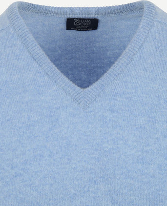 William Lockie v-hals lamswol lichtblauw | Regular-fit