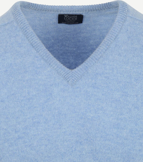 William Lockie v-hals lamswol lichtblauw | Regular-fit