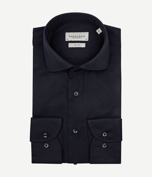 Profuomo twill overhemd extra lange mouwen donkerblauw | Slim-fit