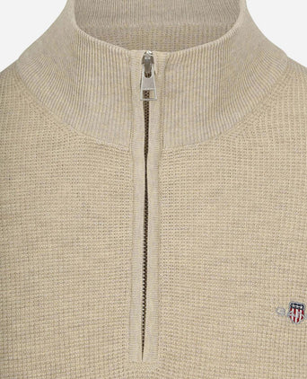 halve rits trui micro textured beige