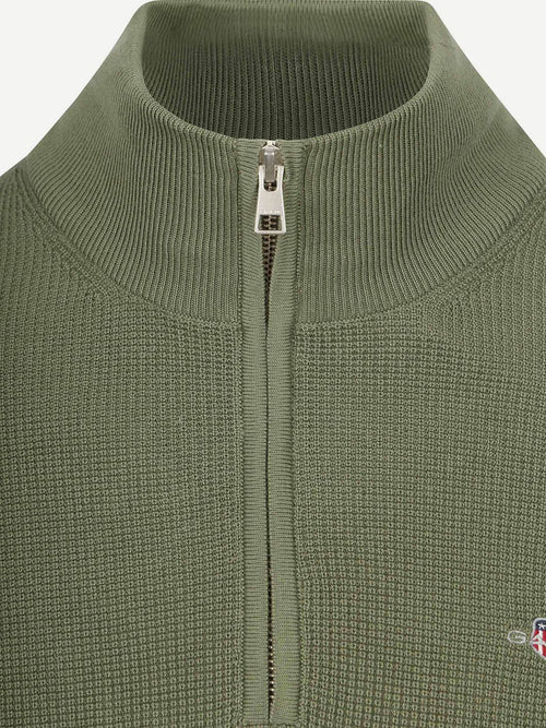 halve rits trui micro textured groen