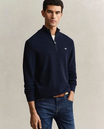 halve rits trui micro textured donkerblauw