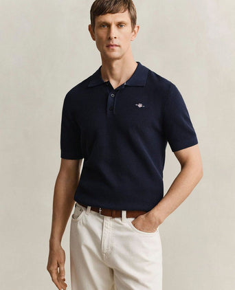 Knitted poloshirt donkerblauw