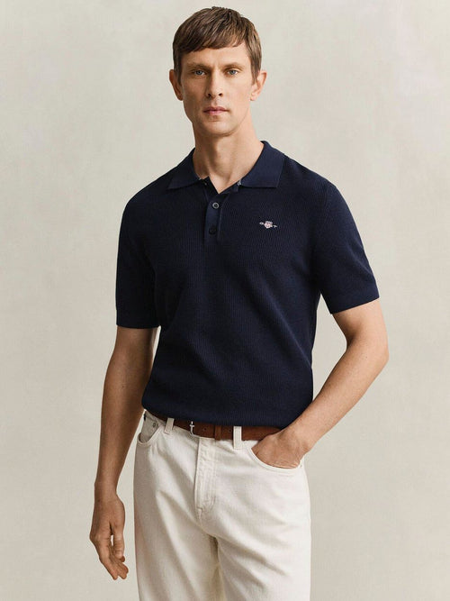 Knitted poloshirt donkerblauw