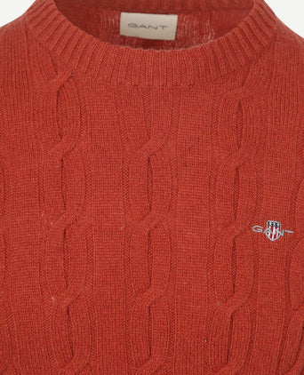 Pullover crewneck lambswool cable modern rust