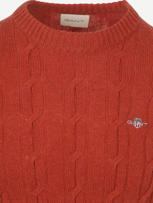 Gant pullover crewneck lambswool cable modern rust | Regular-fit