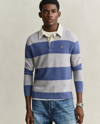 Rugger polo knitted lamswol blauw grijs