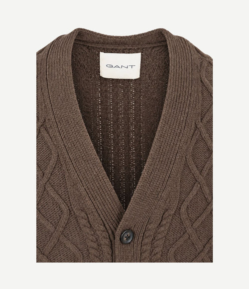 Cardigan cable knit lamswol bruin